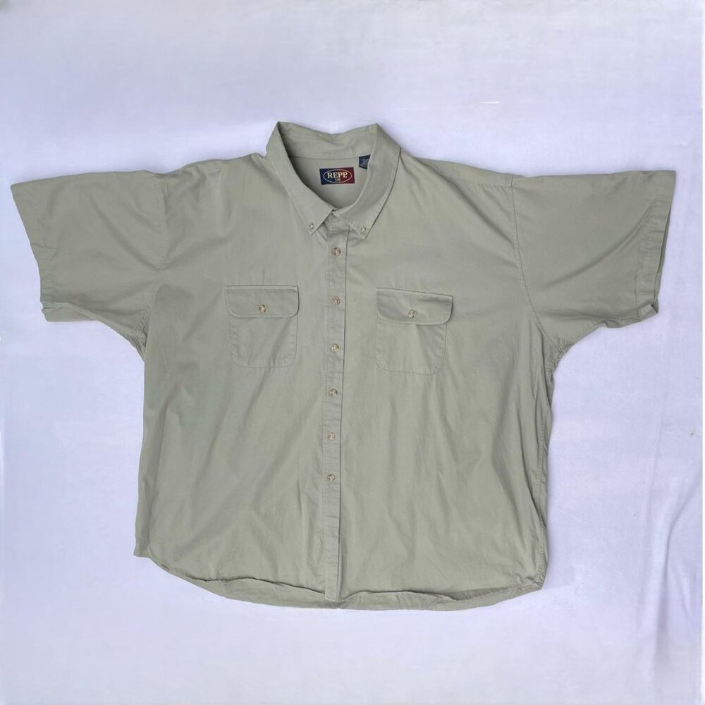 Repp Ltd Men Short Sleeve Tan Beige Button Up Collared Shirt Size 4XL Big Tall